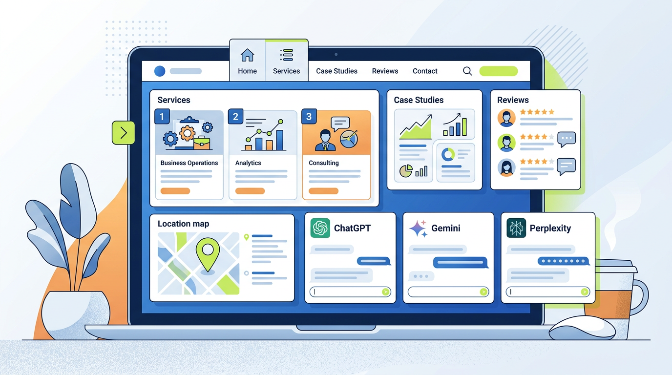 Service business website optimisation for AI search illustration